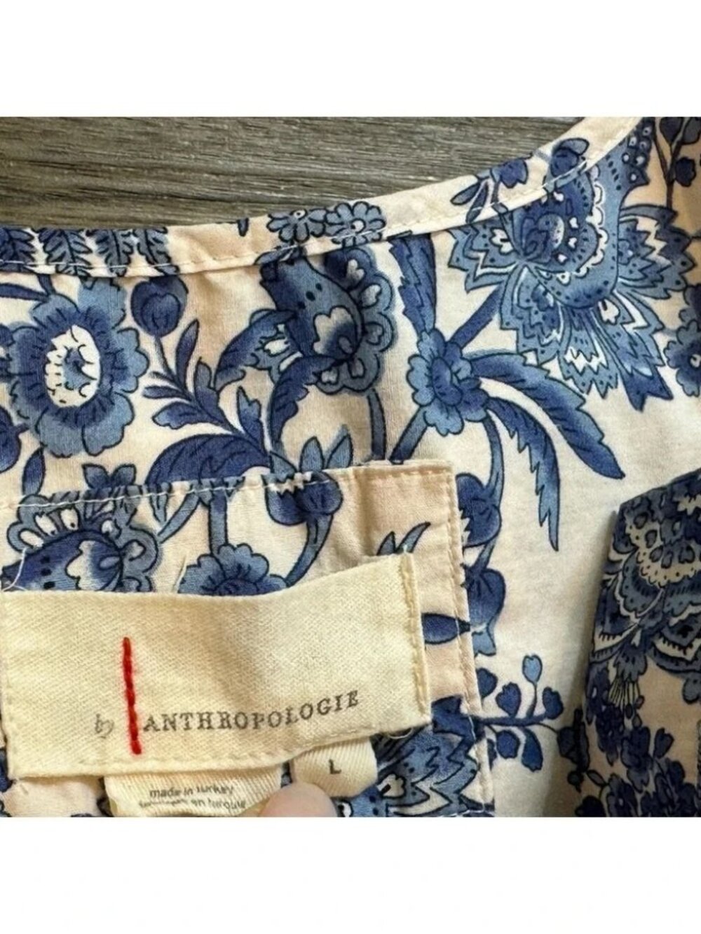 Anthropologie Somerset Dress L Blue White Floral Cottagecore Grandmillennial - Picture 2 of 10